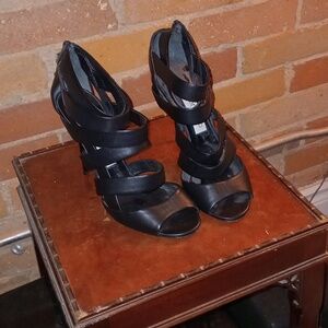Jimmy Choo Black Caged Strappy Leather Open Toe Sandals GORGEOUS with Bag